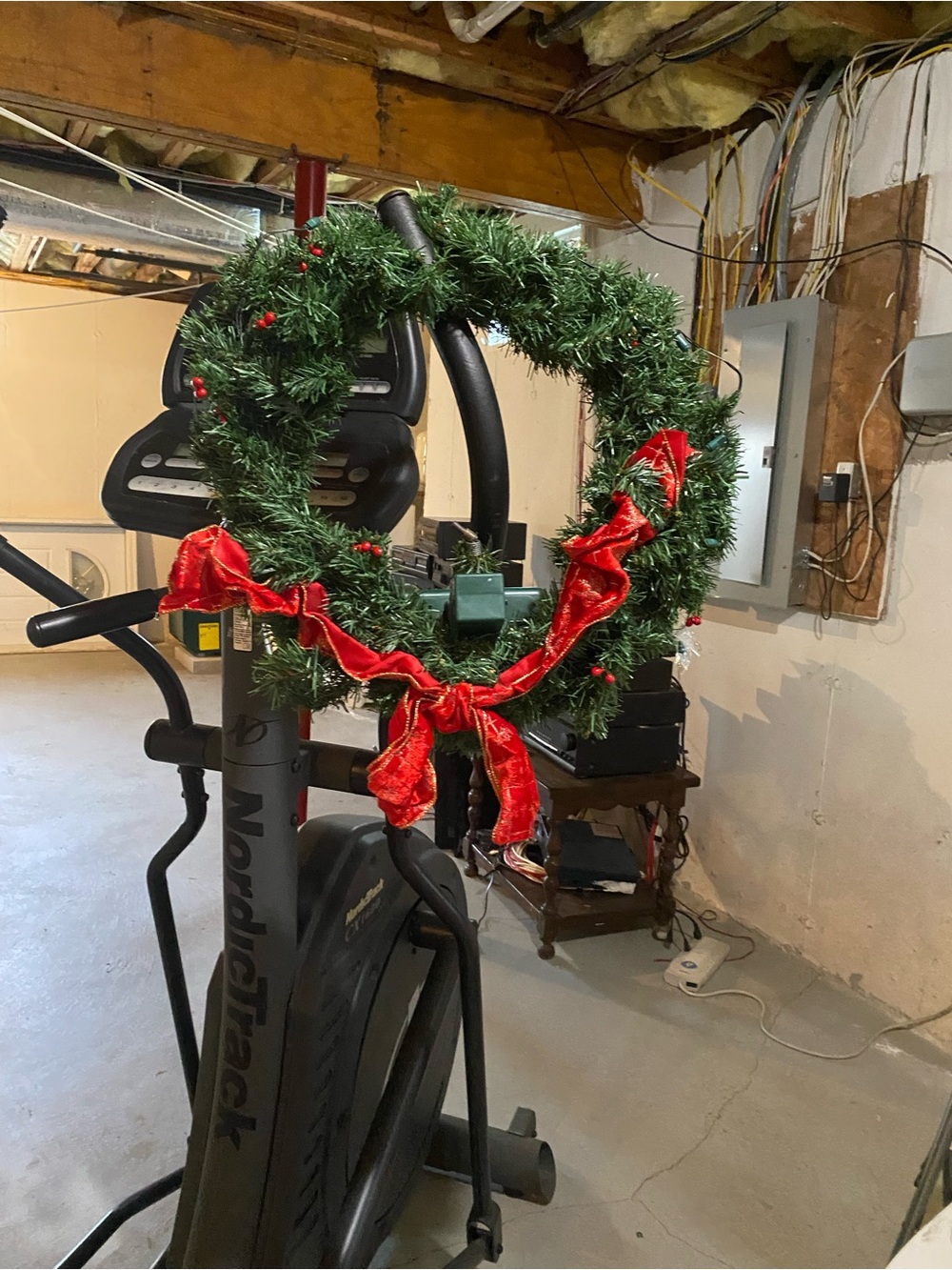 Festive Green Holiday Wreath with Red Velvet Ribbon